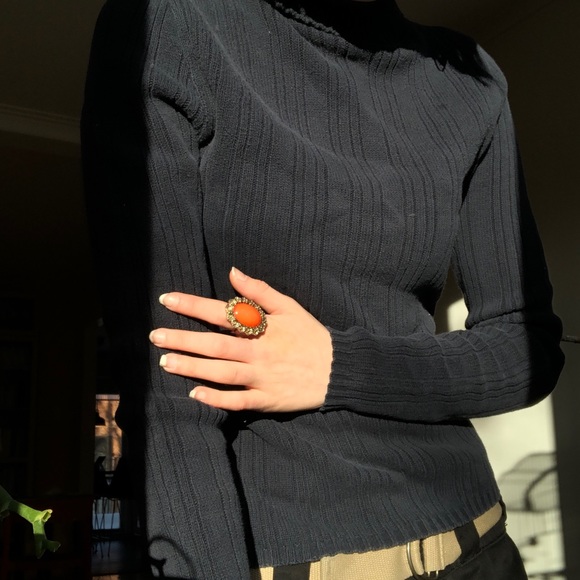 Dynamite turtleneck dark blue, marine blue slim cut stretch vintage size S small - Picture 8 of 9